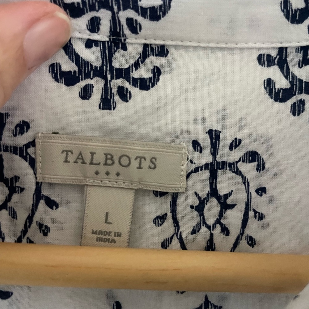 Talbots White And Blue Patterned Button Down Shirt - image 4